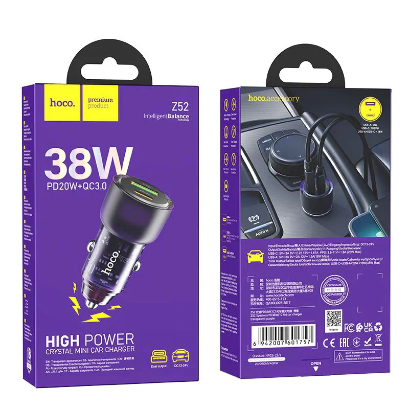 [CRG0009] Cargador de Carro PD38W Hoco Z52